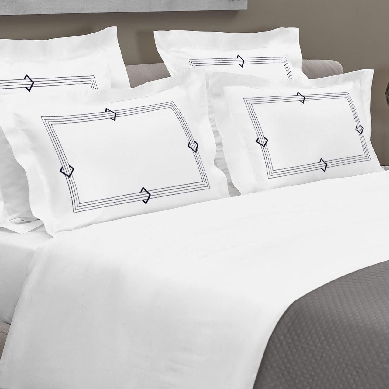 Bedsheet with Pillow Cover - Crest Embroidery