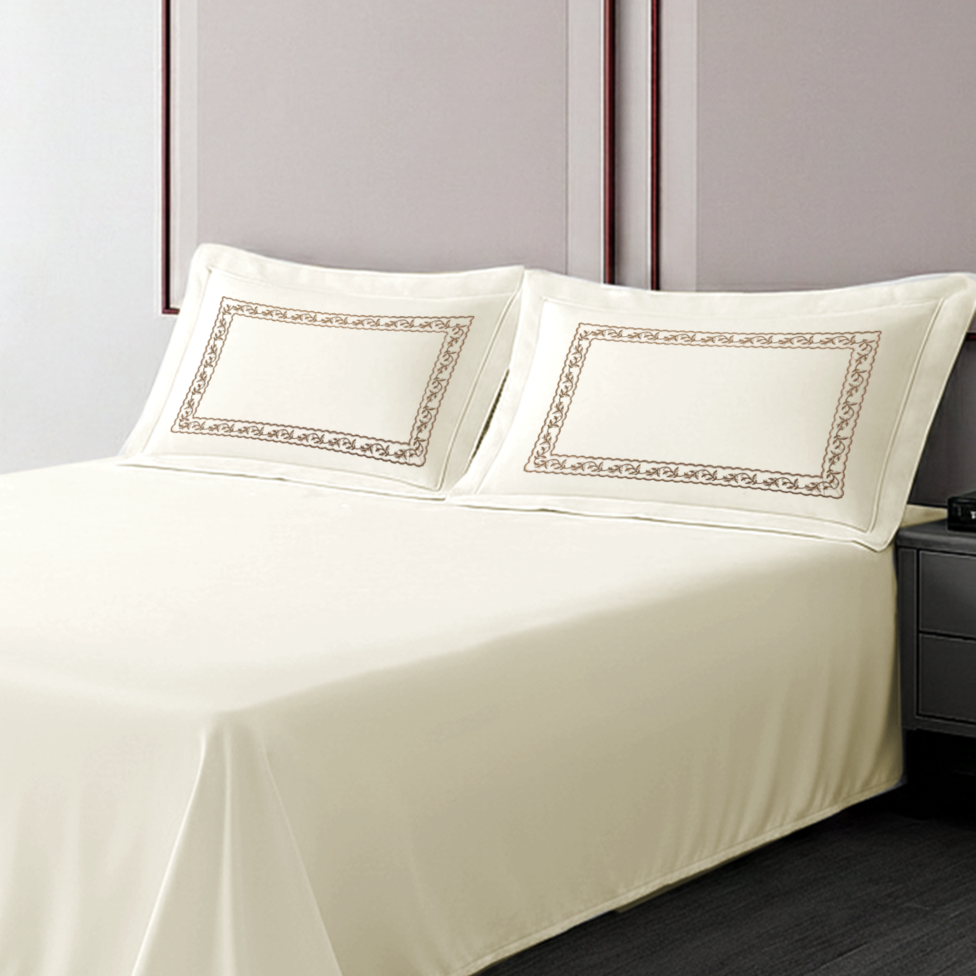 Pillow Cover + Flat Sheet (3 Pcs Set) - Autumn Embroidery