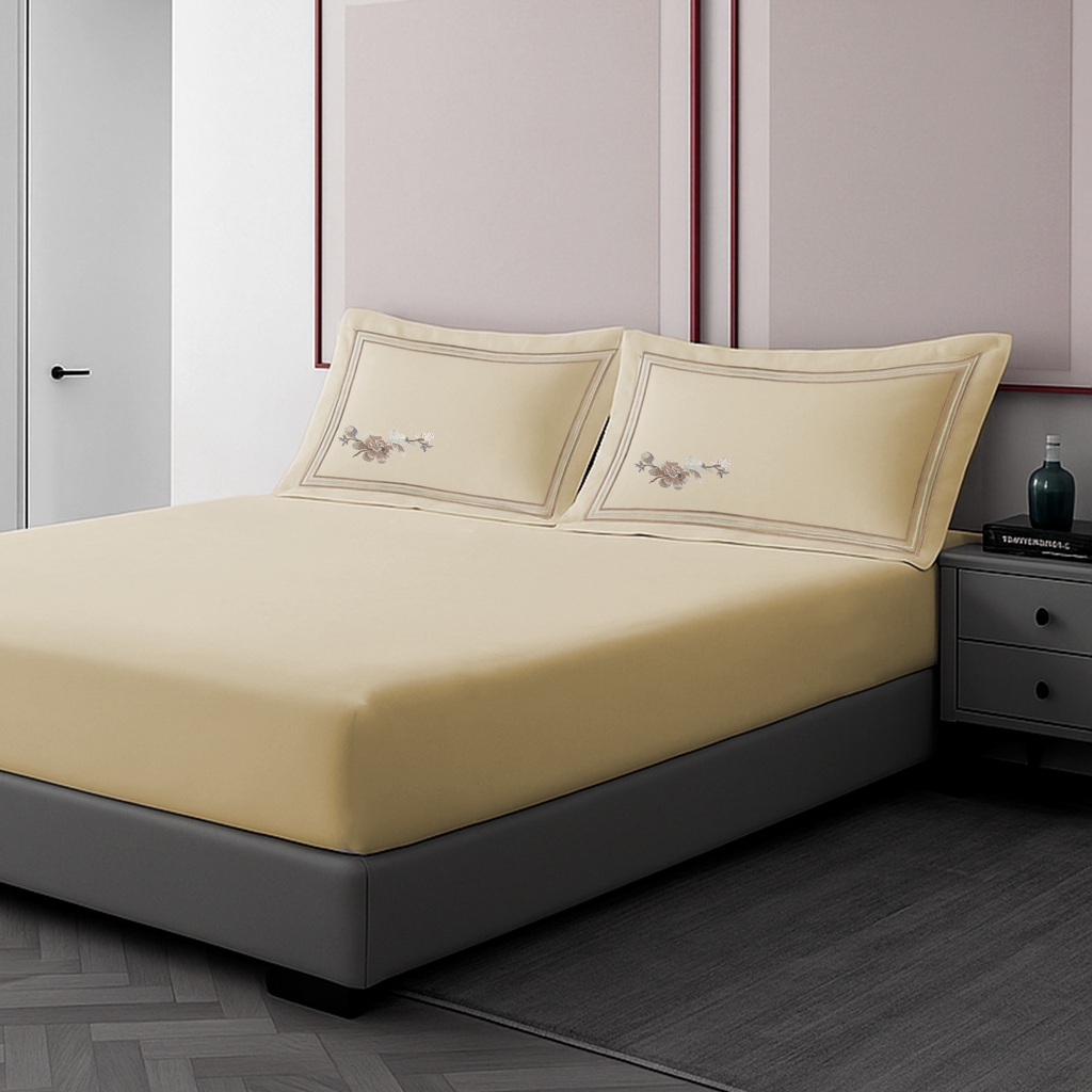 Pillow Cover + Fitted Sheet (3 Pcs Set) - Bloom Embroidery