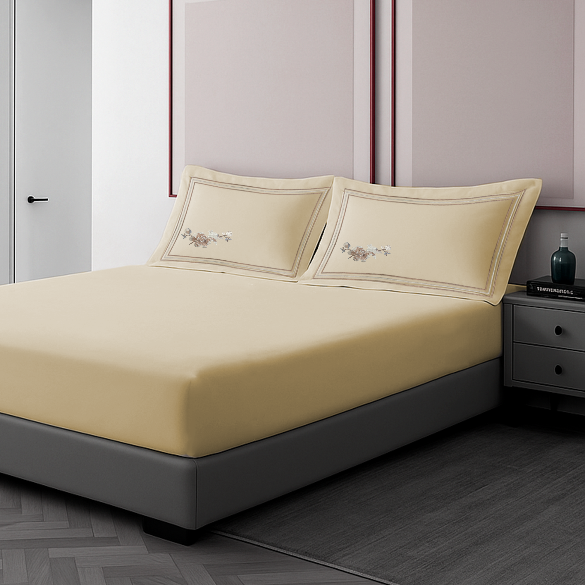 Pillow Cover + Fitted Sheet (3 Pcs Set) - Bloom Embroidery