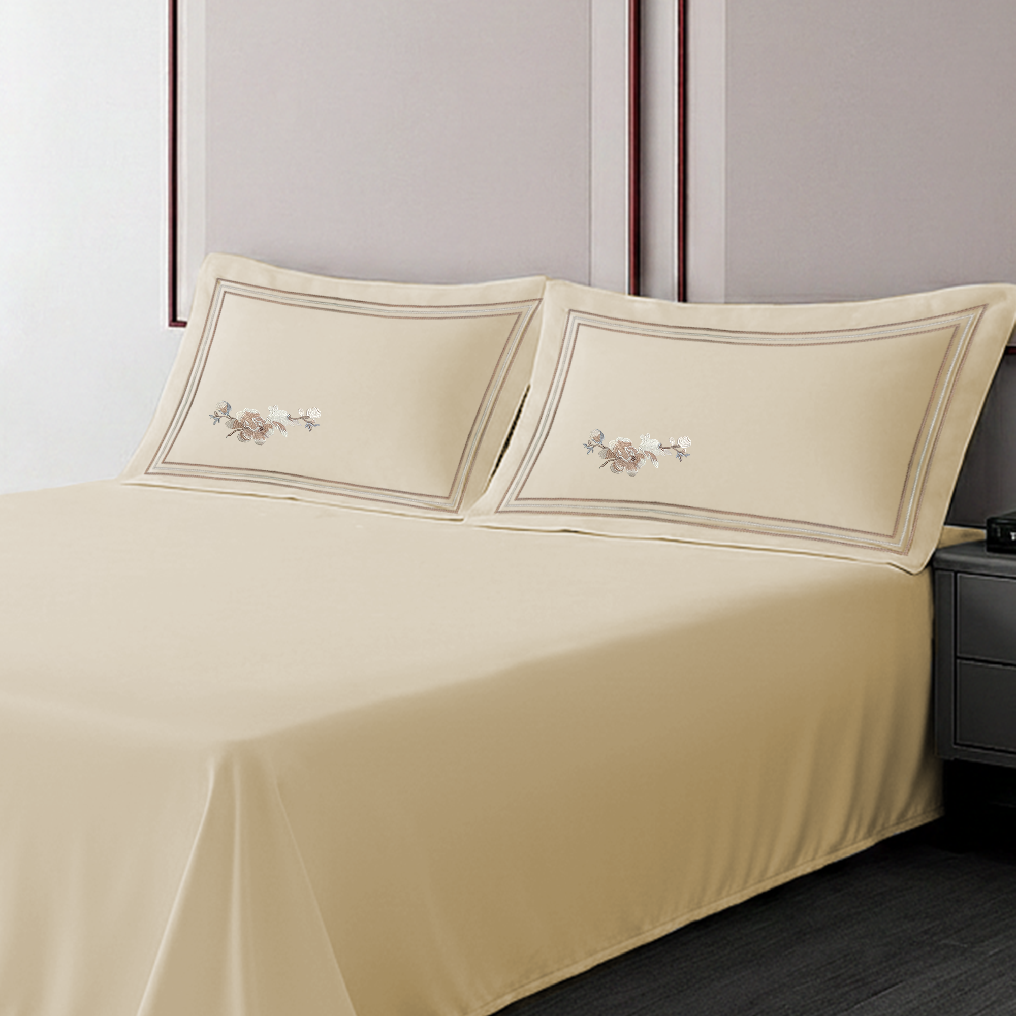 Pillow Cover + Flat Sheet (3 Pcs Set) - Bloom Embroidery