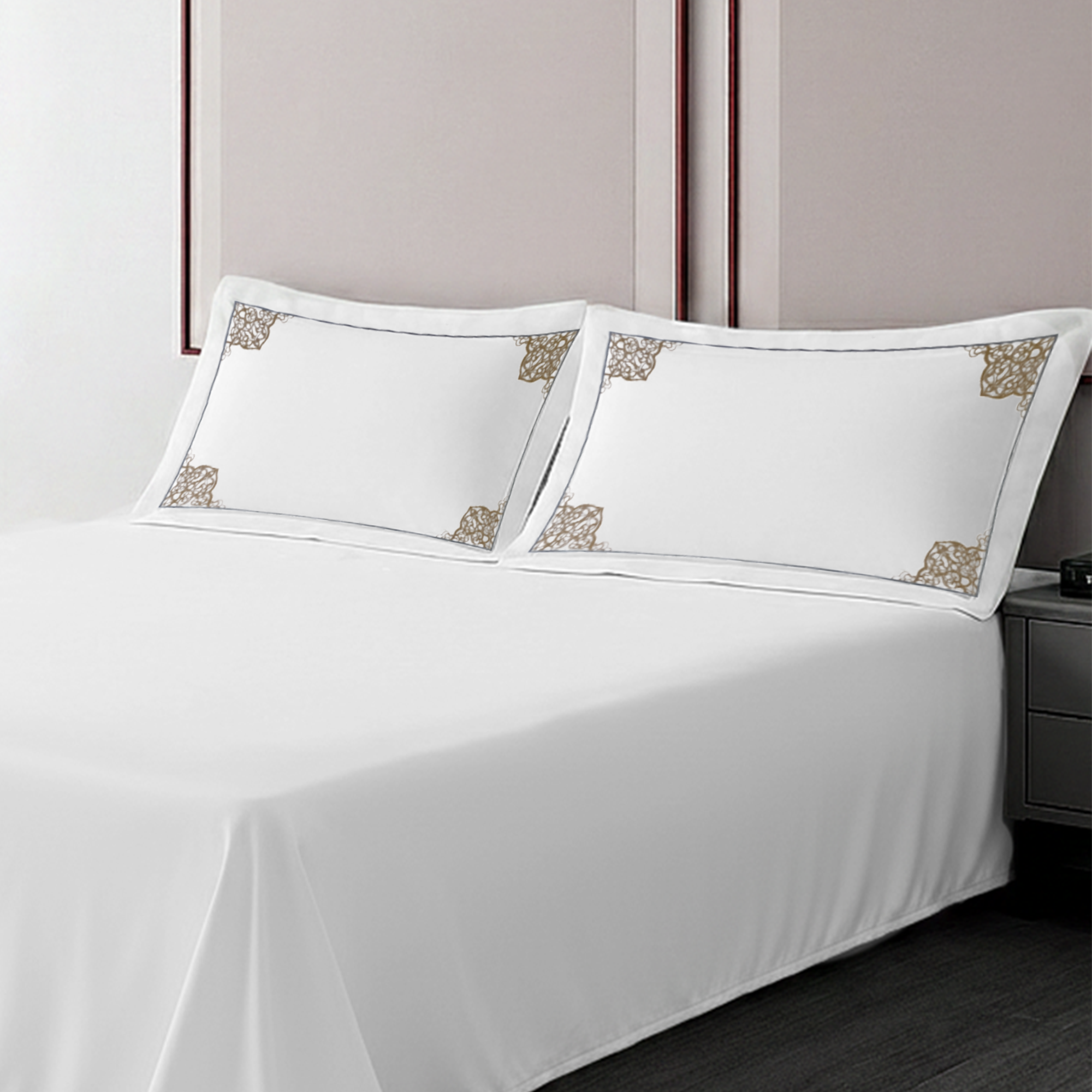 Pillow Cover + Flat Sheet (3 Pcs Set) - Castille Embroidery