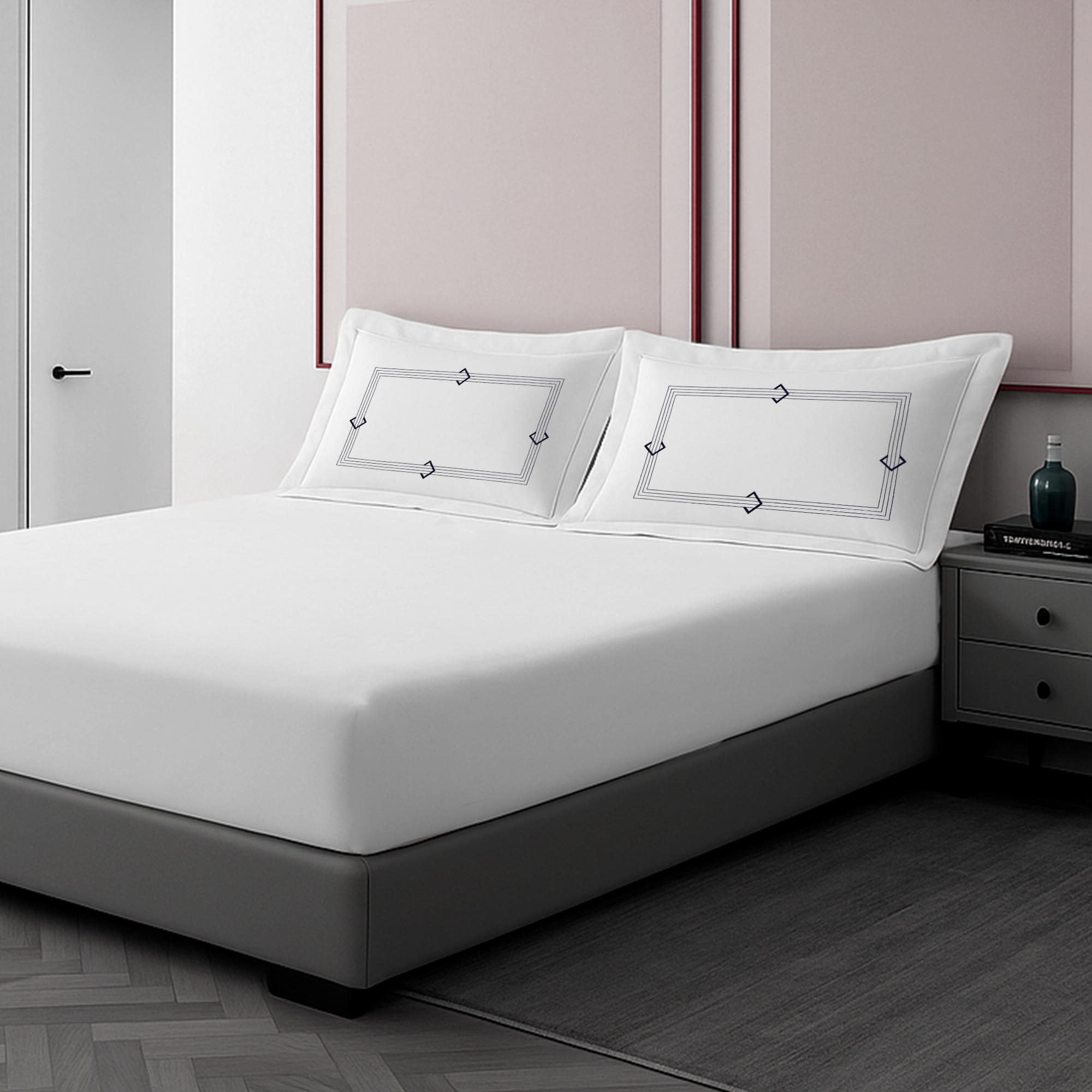 Pillow Cover + Fitted Sheet (3 Pcs Set) - Crest Embroidery