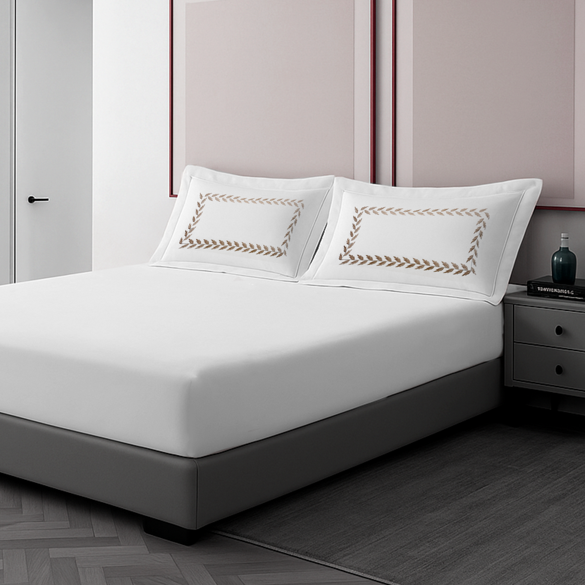 Pillow Cover + Fitted Sheet (3 Pcs Set) - Floria Embroidery