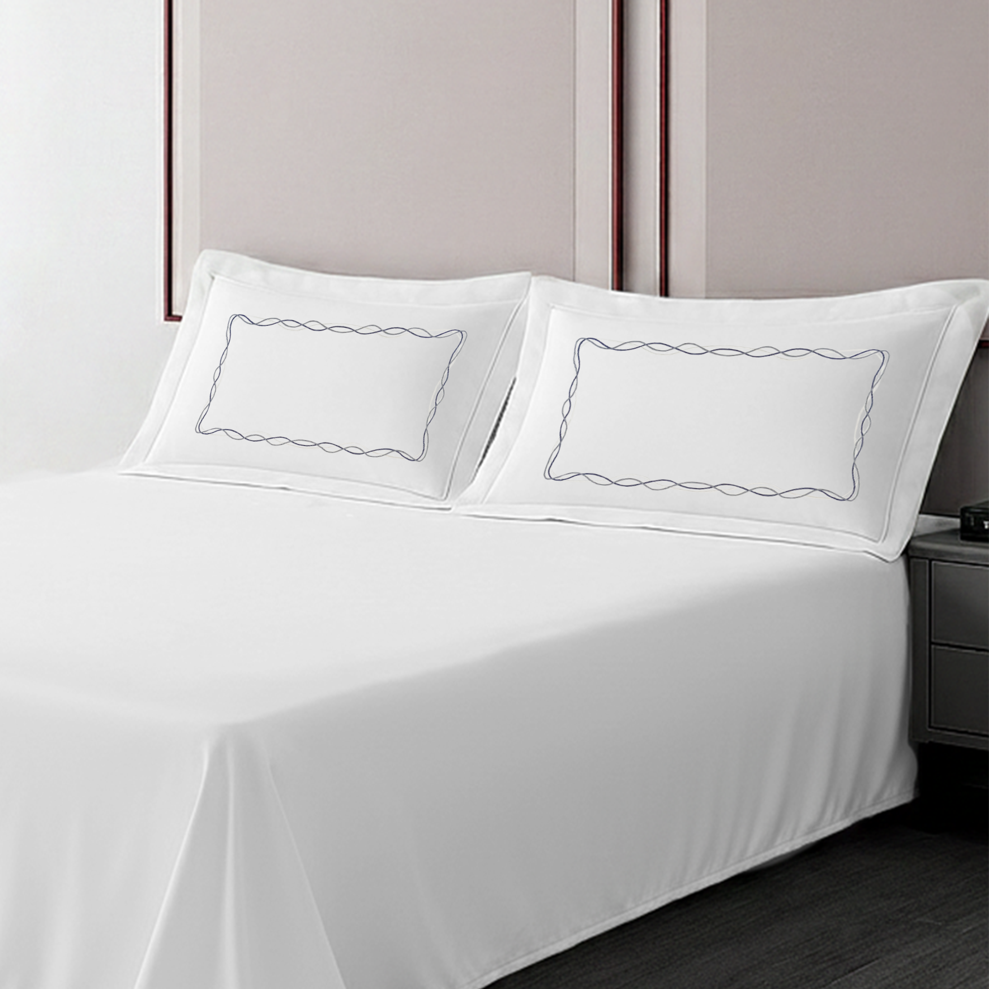 Pillow Cover + Flat Sheet (3 Pcs Set) - Horizon Embroidery