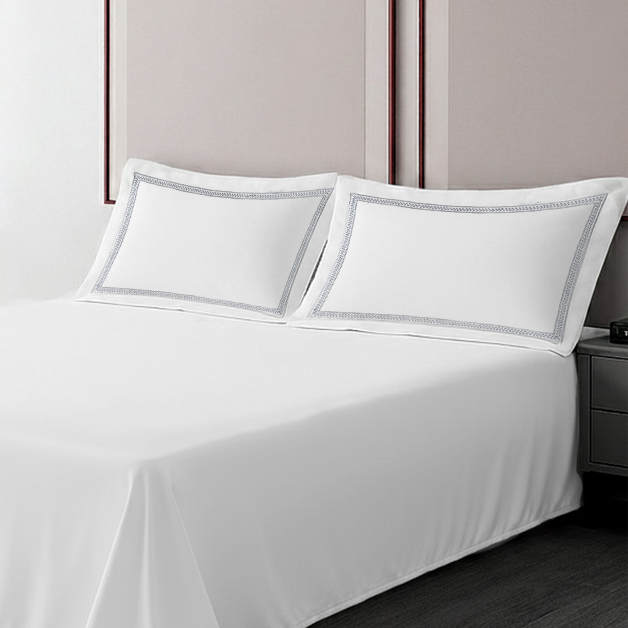 Pillow Cover + Flat Sheet (3 Pcs Set) - Oasis Embroidery