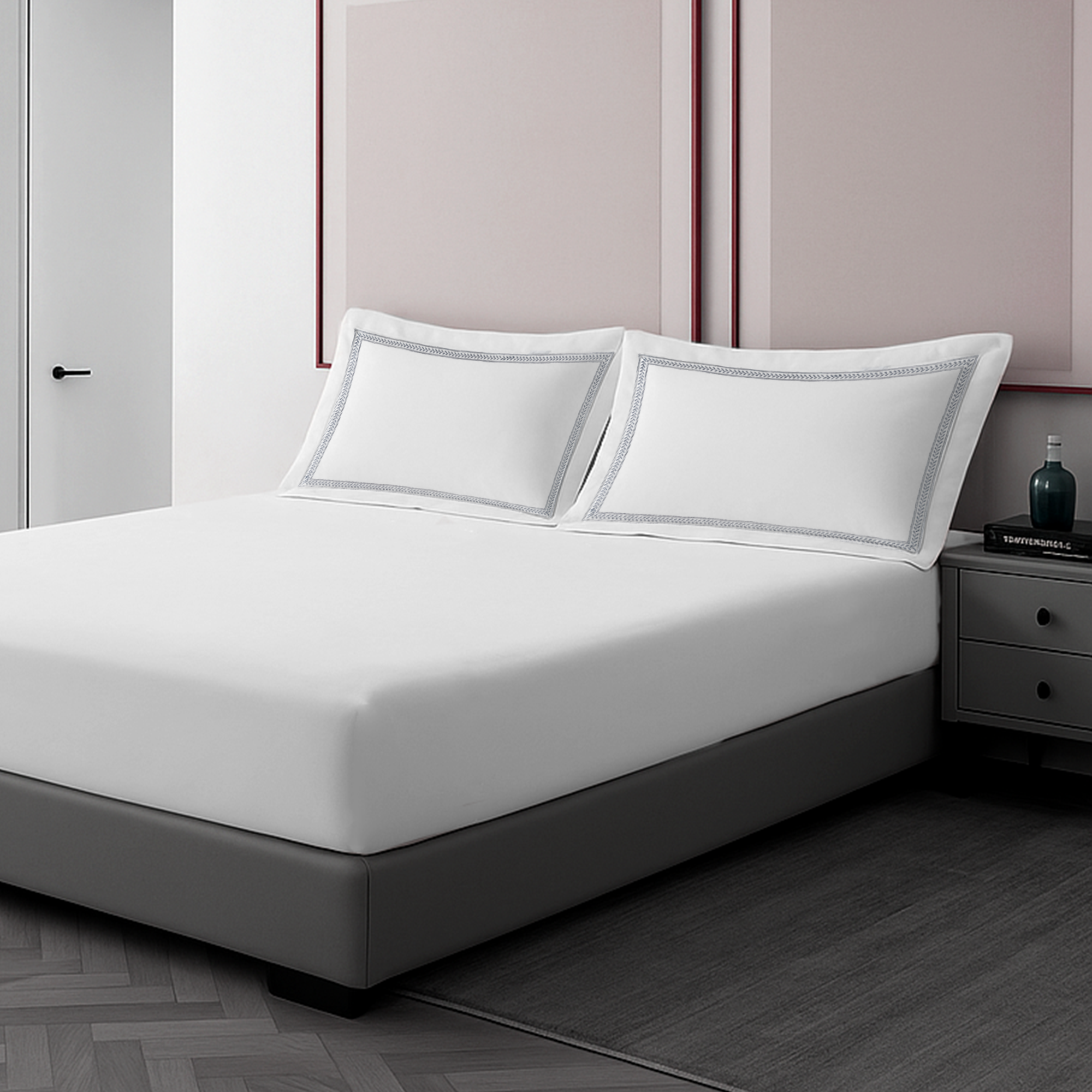 Pillow Cover + Fitted Sheet (3 Pcs Set) - Oasis Embroidery