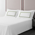 Pillow Cover + Flat Sheet (3 Pcs Set) - Olive Embroidery