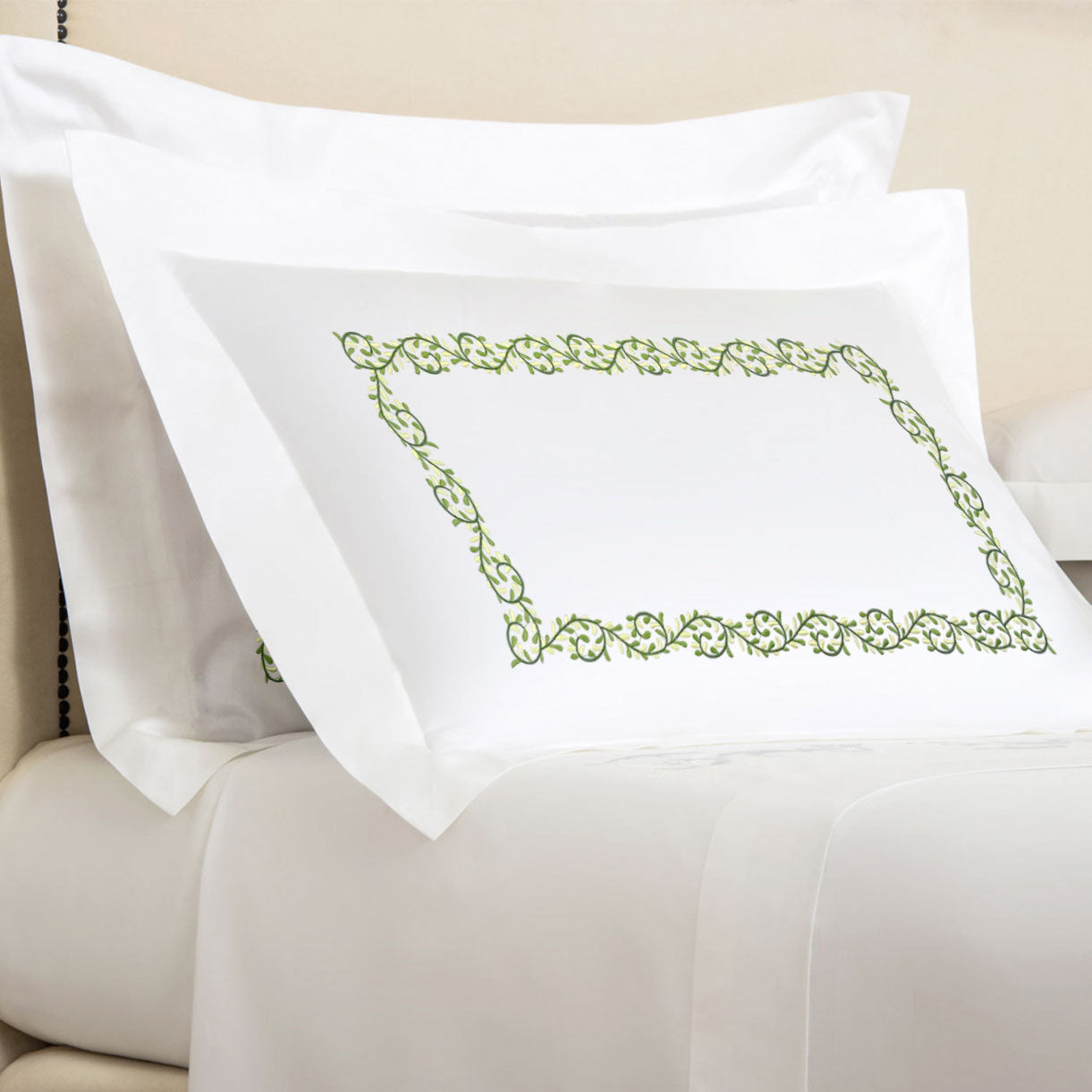 Bedsheet with Pillow Cover - Olive Embroidery
