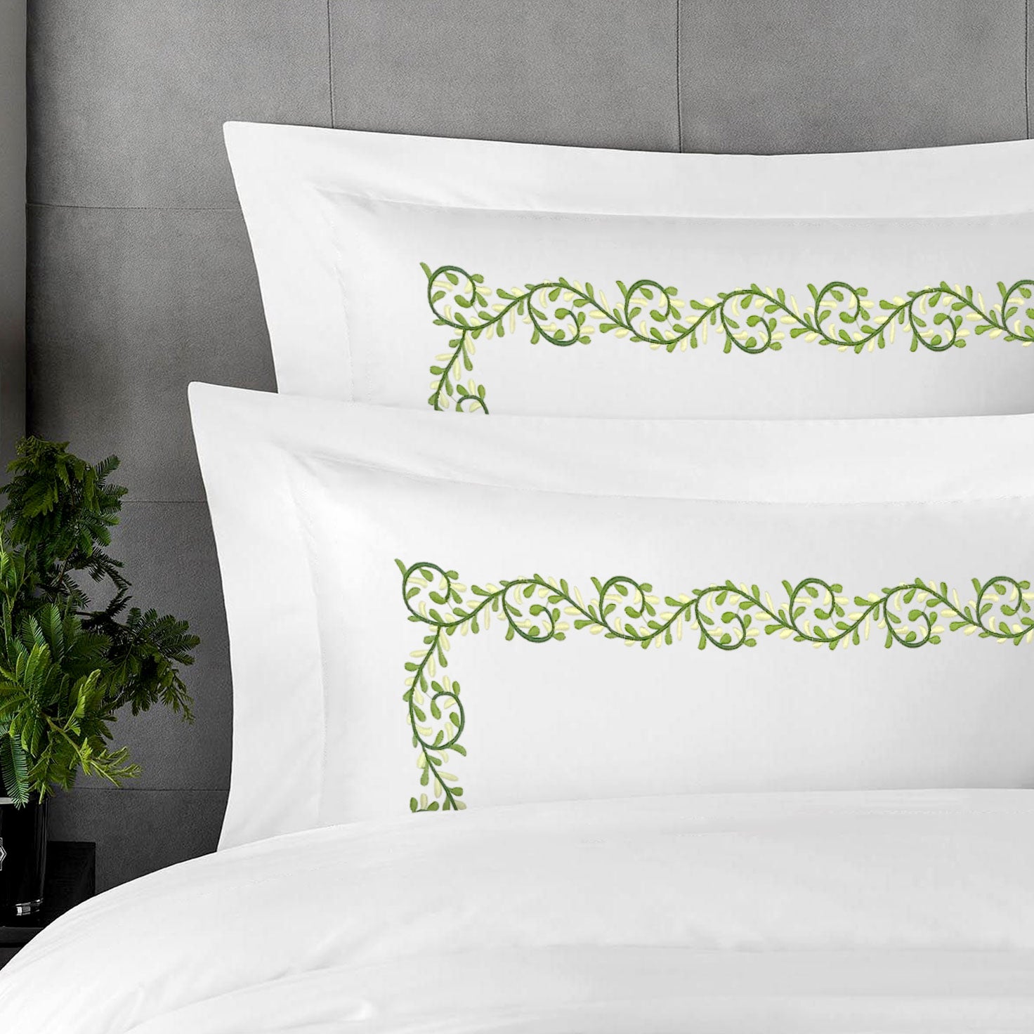 Pillow Cover (Set of 2)- Olive Embroidery
