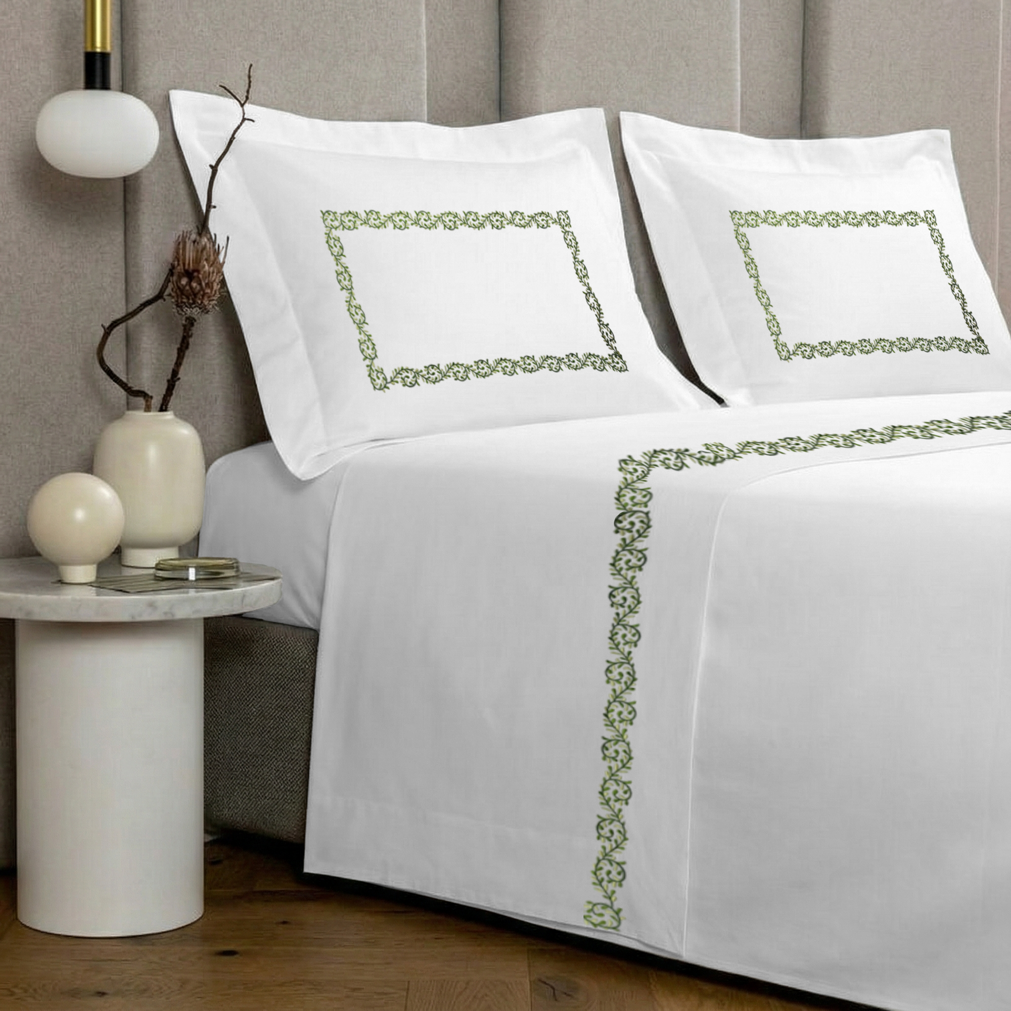 Summer Sheet Set (4 Pcs Set) - Olive Embroidery