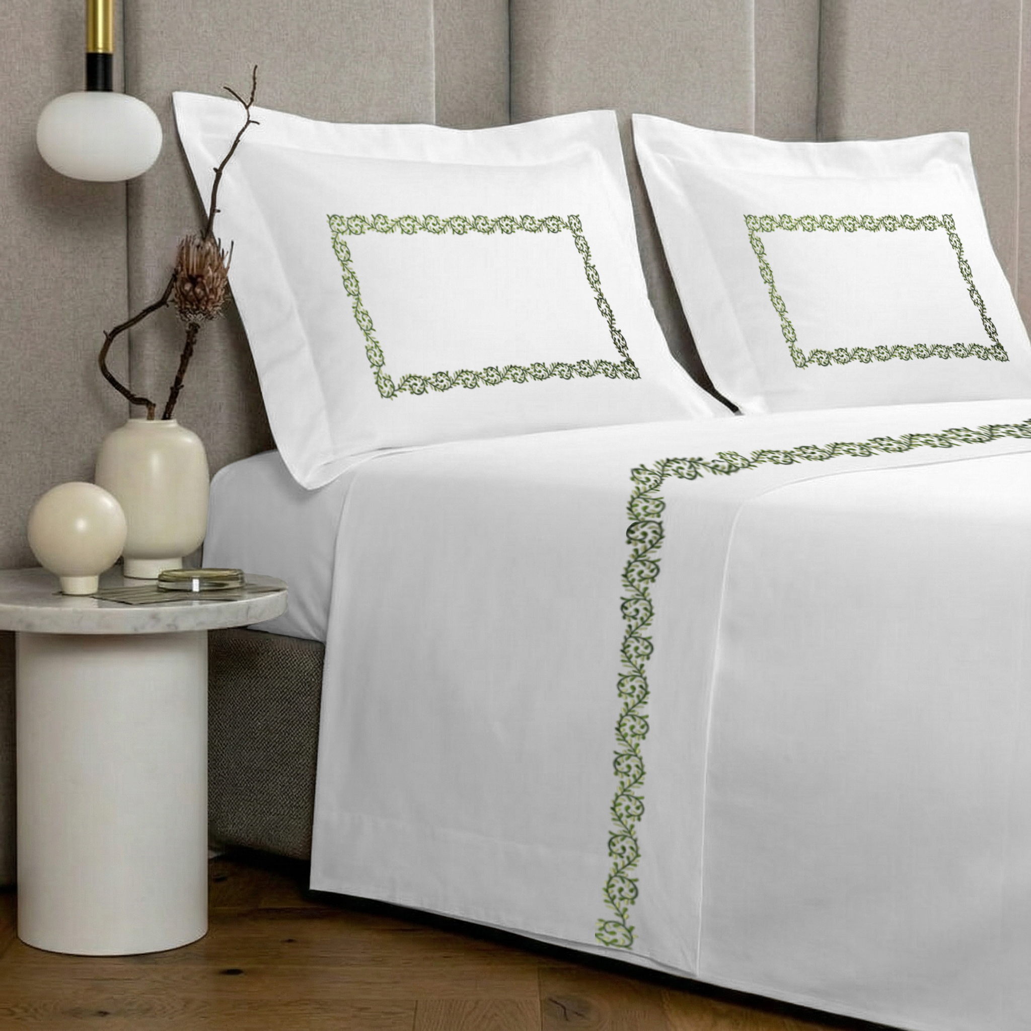 Summer Sheet Set (4 Pcs Set) - Olive Embroidery