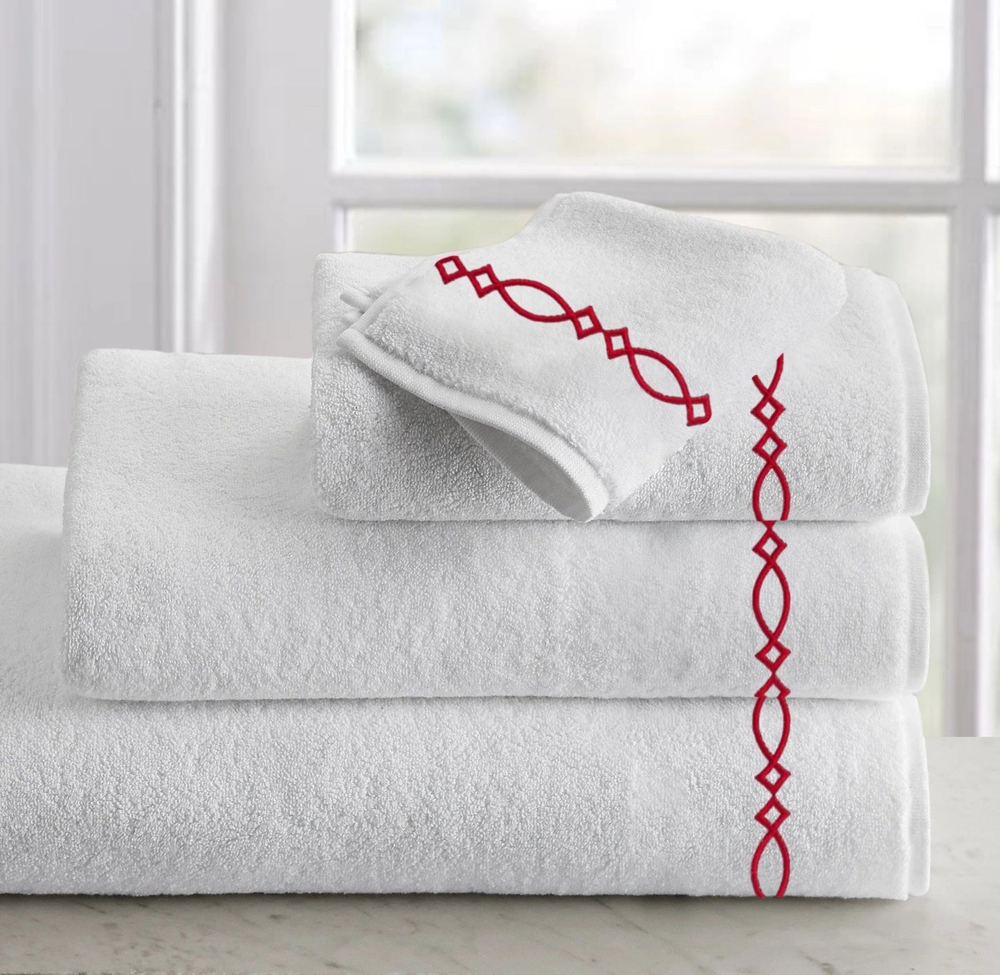 Slate White Embroidered Towel