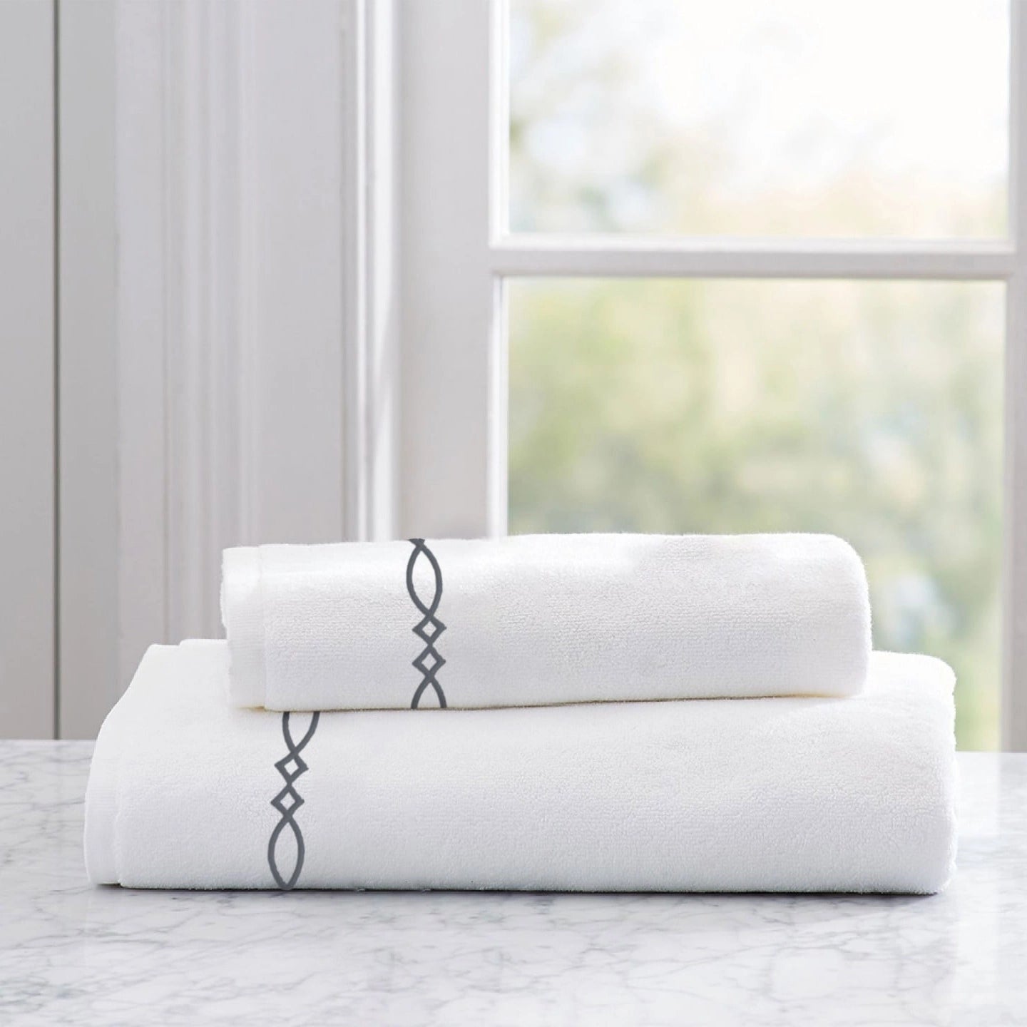 Slate White Embroidered Towel
