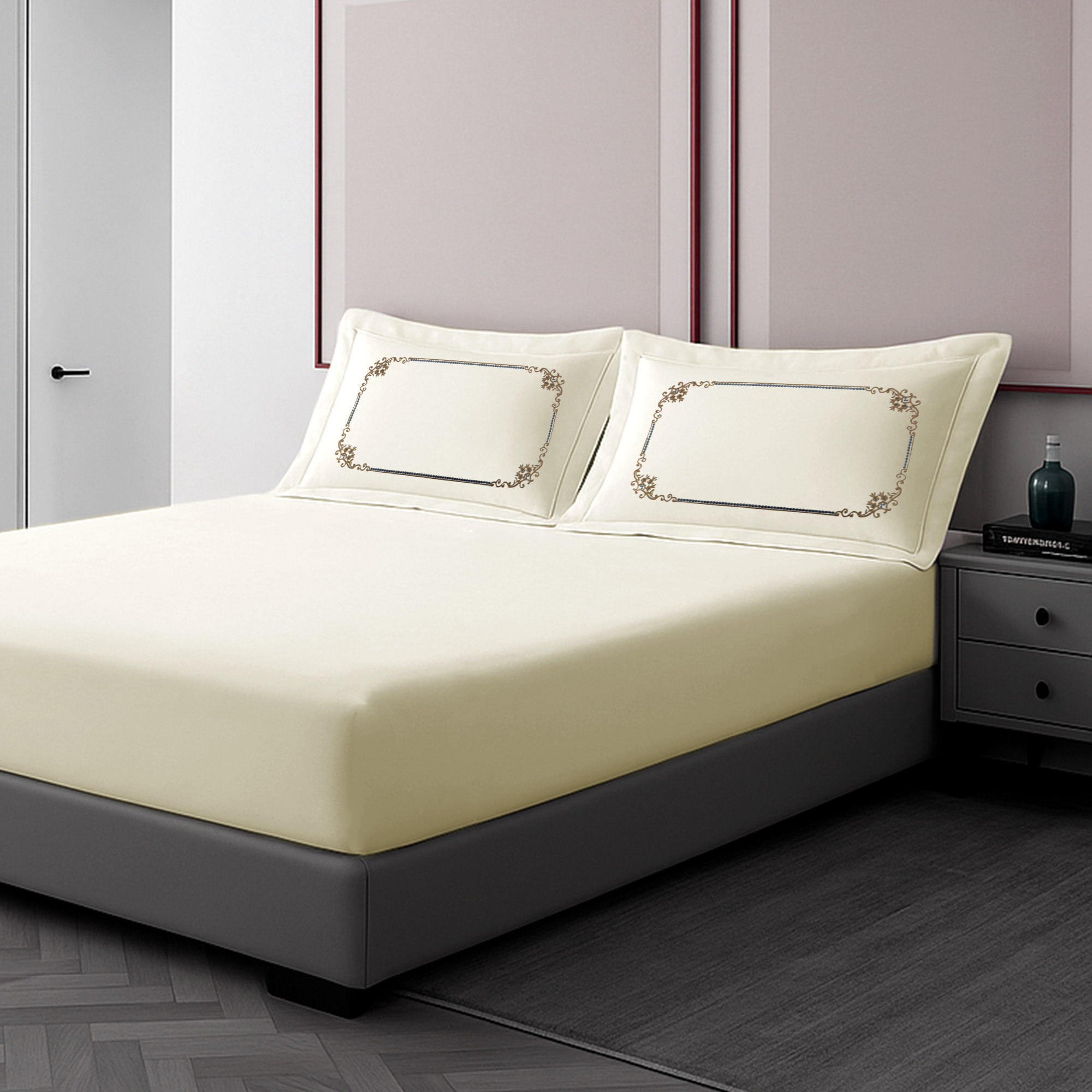 Pillow Cover + Fitted Sheet (3 Pcs Set) - Victoria Embroidery