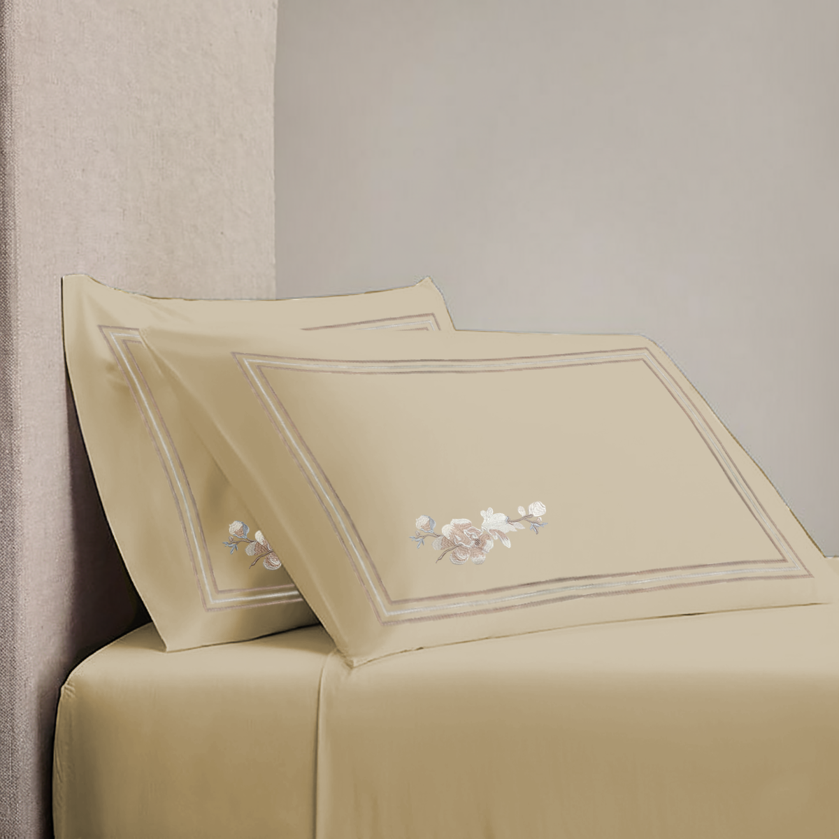 Pillow Cover + Fitted Sheet (3 Pcs Set) - Bloom Embroidery