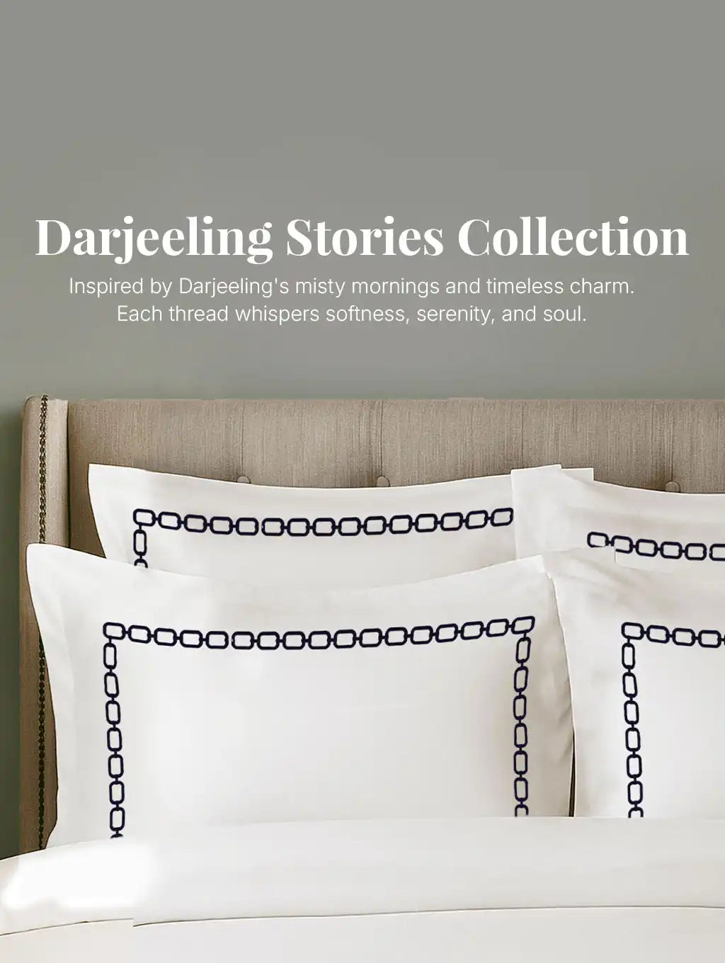 Darjeeling Stories embroidered bedding set styled in modern bedroom