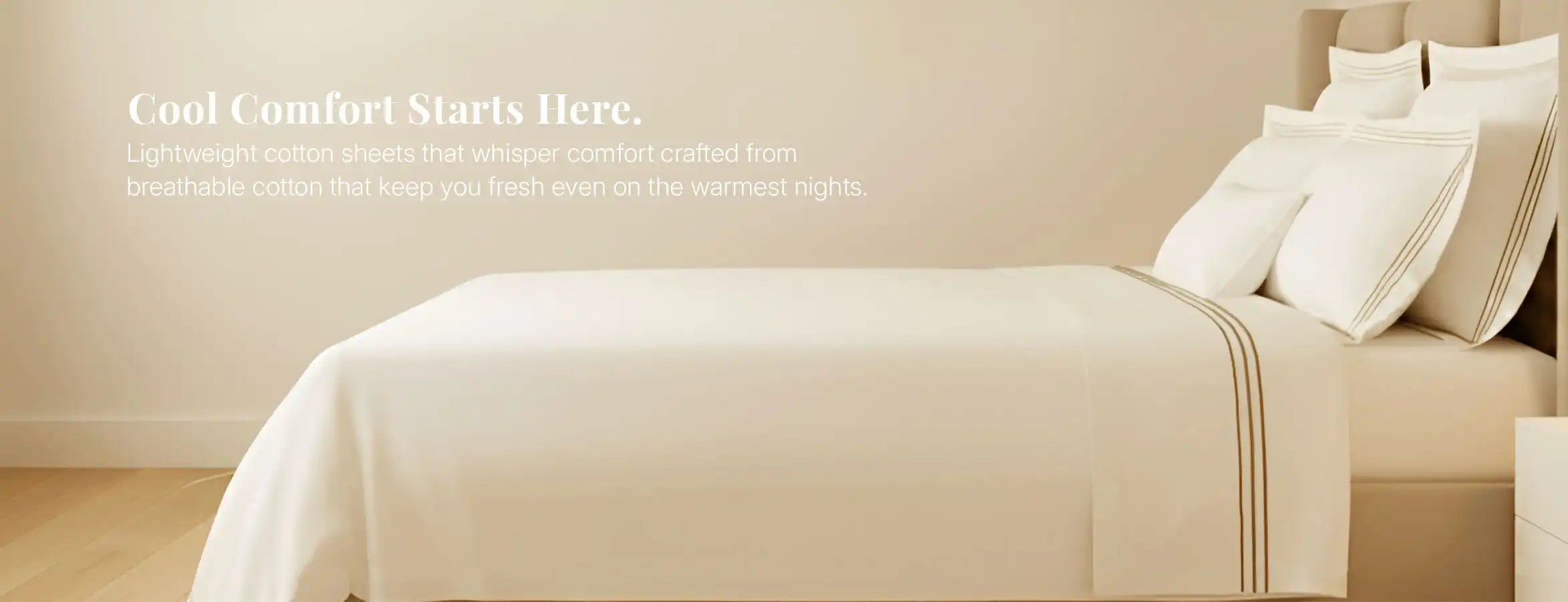 Lightweight breathable cotton summer bed sheets styled on modern bed