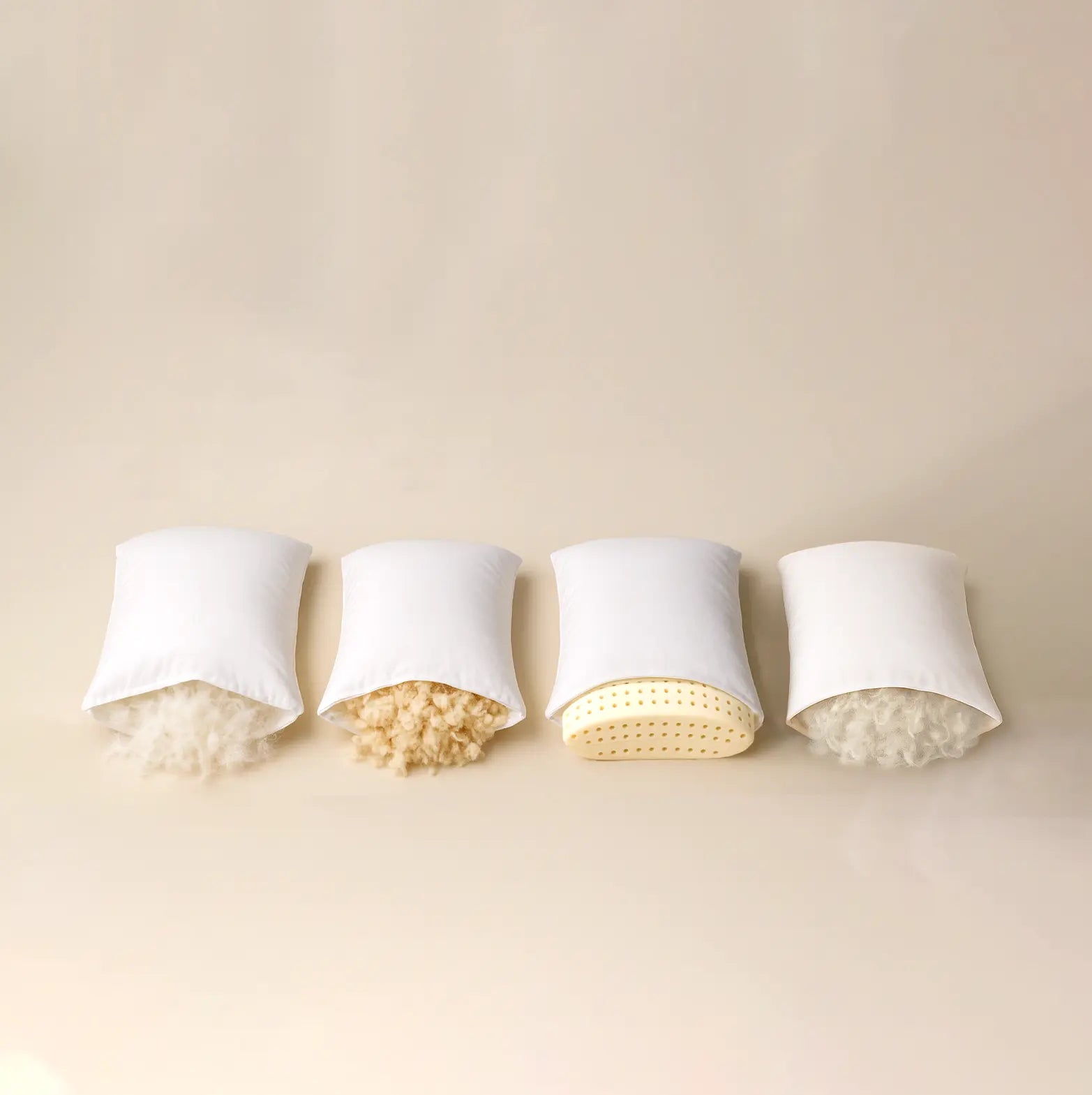 Comparison of pillow fill materials including cotton, kapok, latex and microfiber