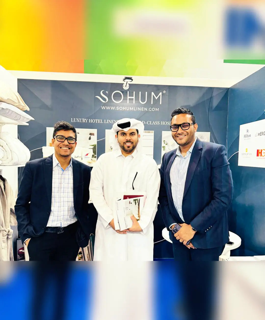 SOHUM luxury hotel linen supplier meeting hospitality client at bedding and linen trade exhibition boot