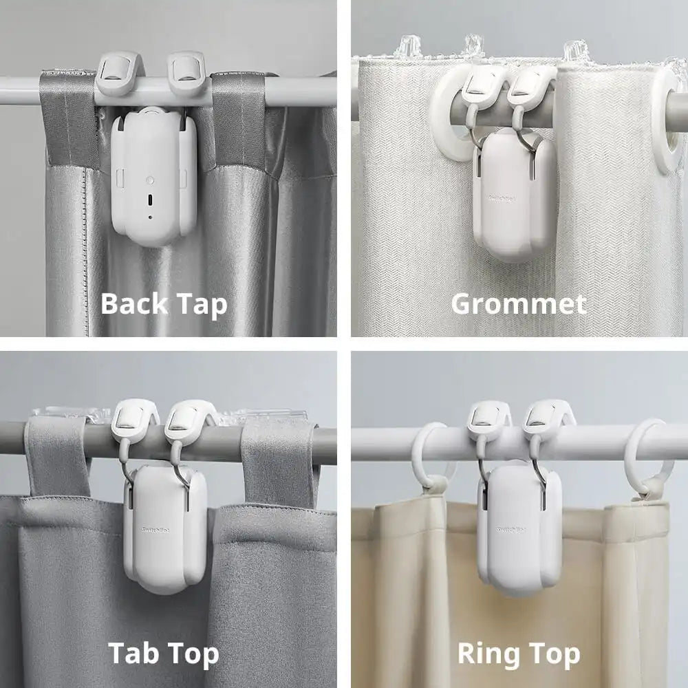 SwitchBot Curtain compatibility with Back Tap, Grommet, Tab Top and Ring Top curtain rods