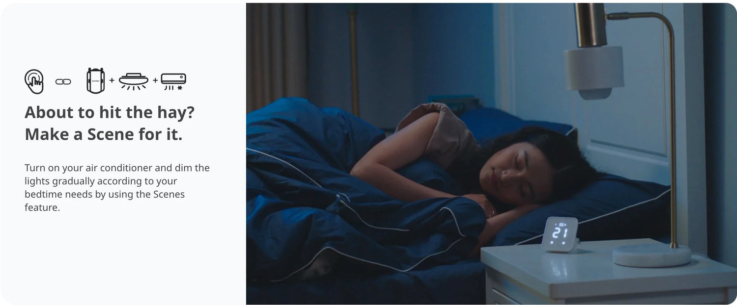 SwitchBot Hub 2 bedtime automation scene dimming lights and controlling air conditioner at night