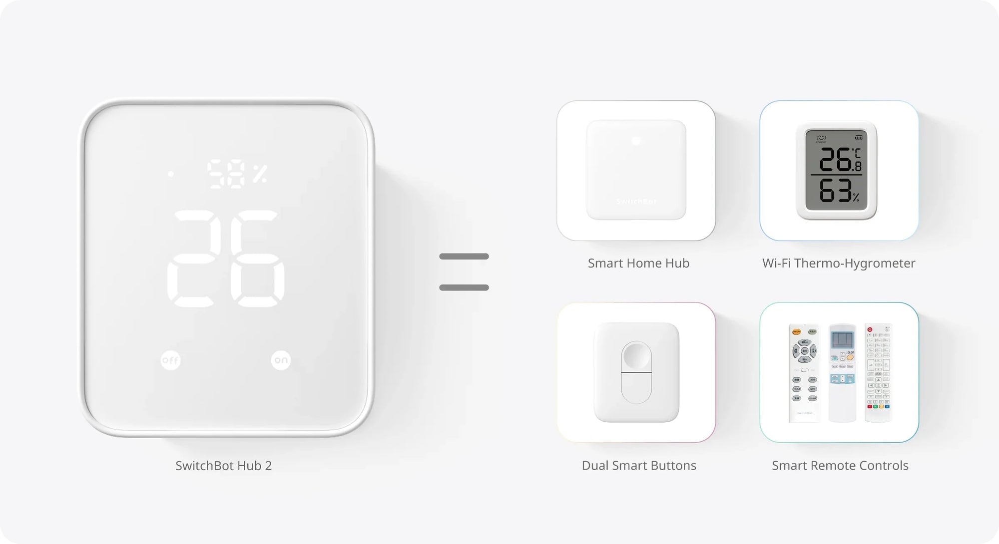 SwitchBot Hub 2 smart home hub with temperature display and compatible smart devices