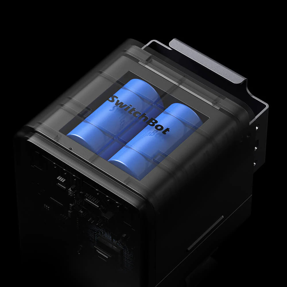 SwitchBot smart lock battery system showing internal dual battery power compartment