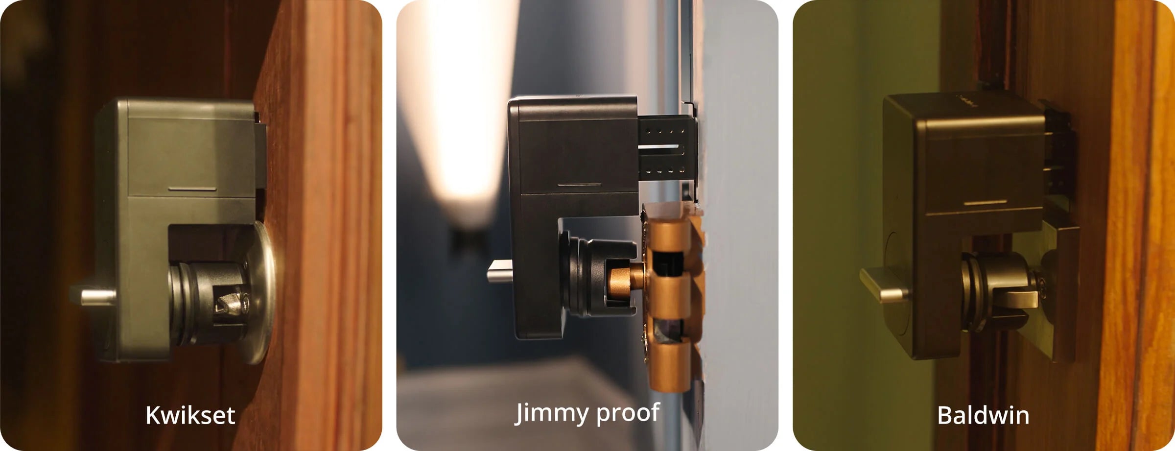 SwitchBot smart lock compatibility with Kwikset, Jimmy Proof, and Baldwin door locks.